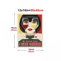 Vintage Cheers To Us Woman Drinking Wine Canvas Wall Art
