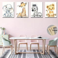 4pcs Cartoon Animal Wood Frame Wall Decor Art
