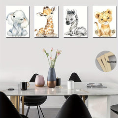 4pcs Cartoon Animal Wood Frame Wall Decor Art