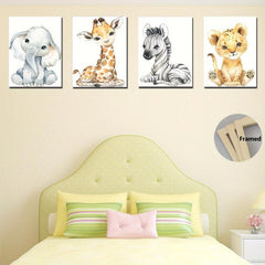 4pcs Cartoon Animal Wood Frame Wall Decor Art