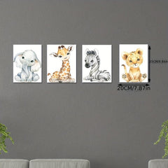 4pcs Cartoon Animal Wood Frame Wall Decor Art