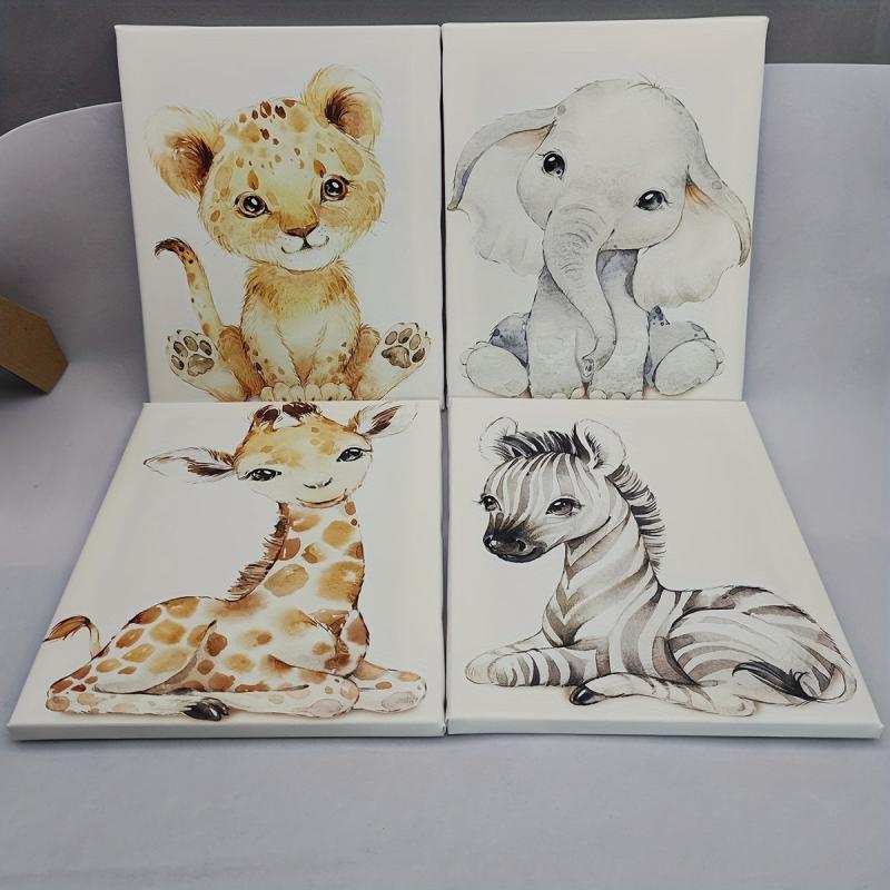 4pcs Cartoon Animal Wood Frame Wall Decor Art