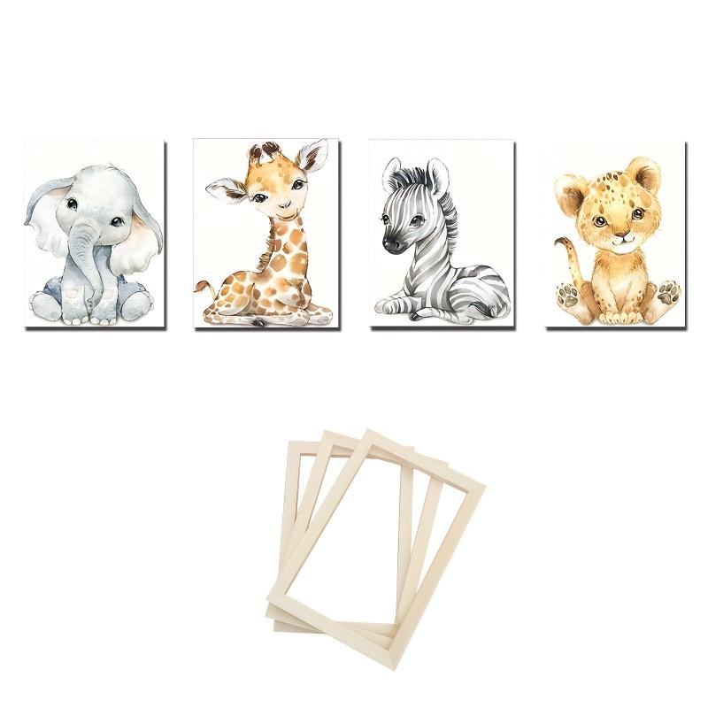 4pcs Cartoon Animal Wood Frame Wall Decor Art