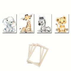 4pcs Cartoon Animal Wood Frame Wall Decor Art