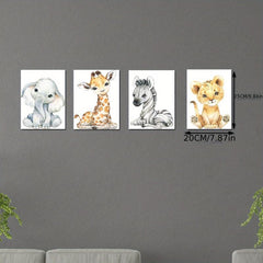 4pcs Cartoon Animal Wood Frame Wall Decor Art