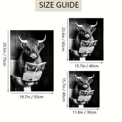 Canvas Funny Highland Cow Newspaper Toilet Print Gift Wall Art Decor