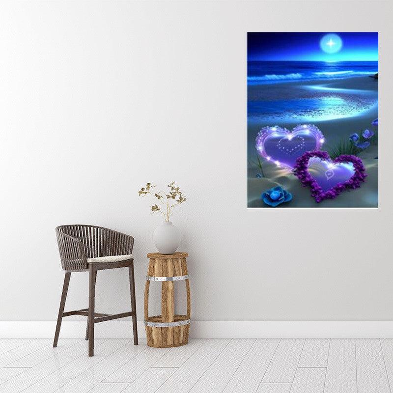 4pcs Full Diamond Beach Love Flower Glass Landscape DIY Rhinestone Painting