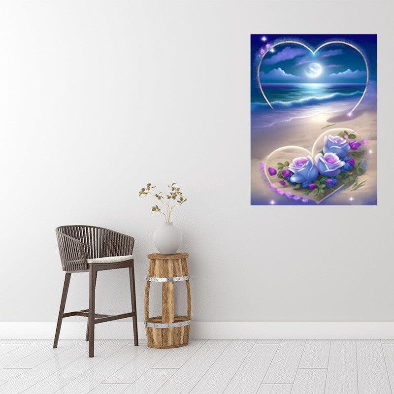 4pcs Full Diamond Beach Love Flower Glass Landscape DIY Rhinestone Painting