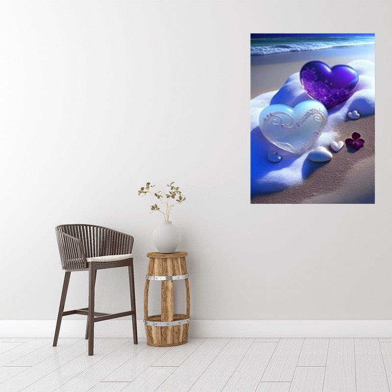 4pcs Full Diamond Beach Love Flower Glass Landscape DIY Rhinestone Painting