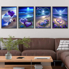 4pcs Full Diamond Beach Love Flower Glass Landscape DIY Rhinestone Painting