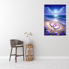 4pcs Full Diamond Beach Love Flower Glass Landscape DIY Rhinestone Painting