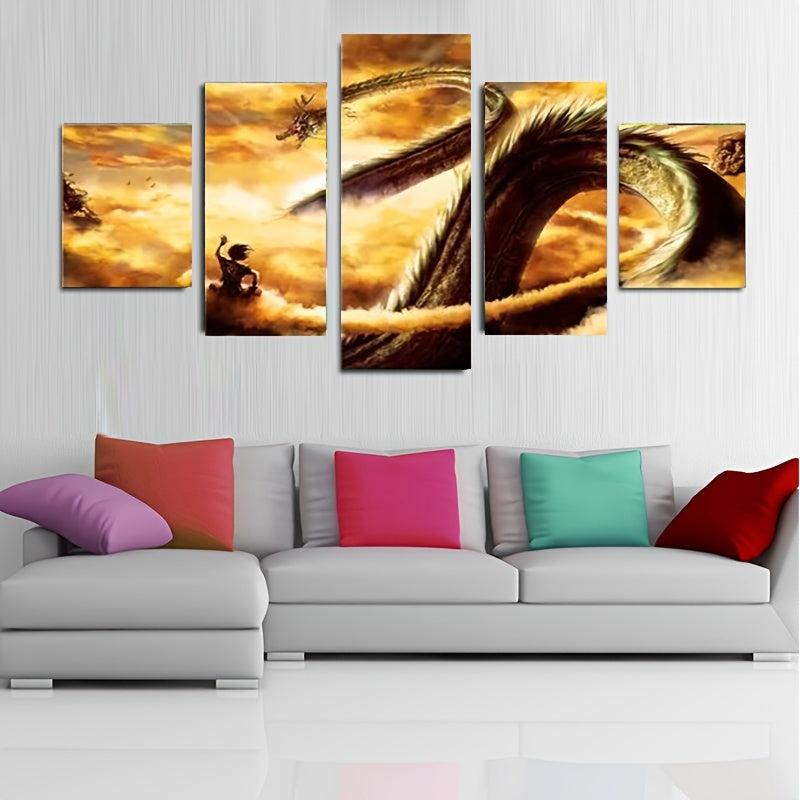 5pcs Cartoon Dragon Canvas Wall Art Home Decor No Frame