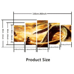 5pcs Cartoon Dragon Canvas Wall Art Home Decor No Frame