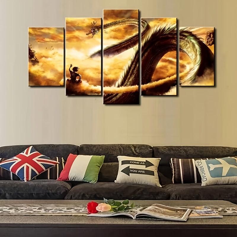 5pcs Cartoon Dragon Canvas Wall Art Home Decor No Frame
