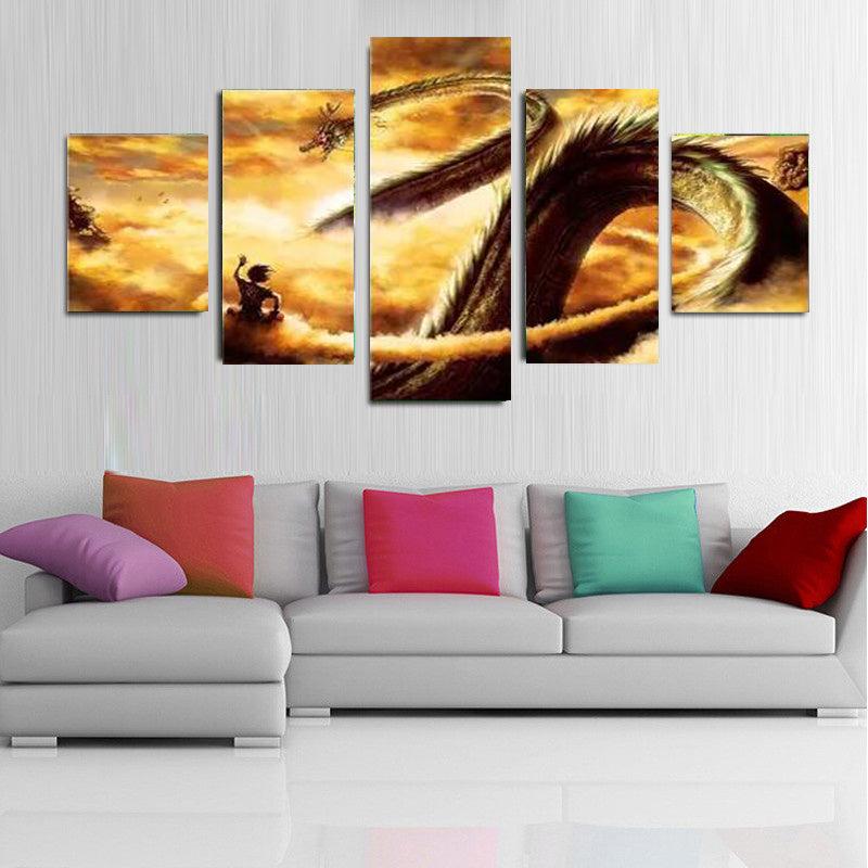 5pcs Cartoon Dragon Canvas Wall Art Home Decor No Frame