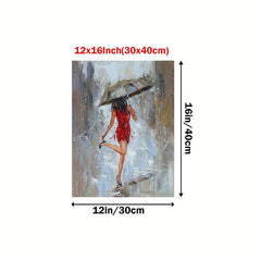 Large Abstract Painting of Girl with Yellow Umbrella - Office/Home Decor Art