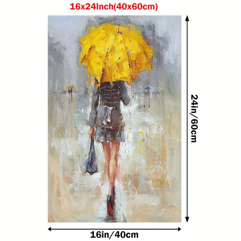 Large Abstract Painting of Girl with Yellow Umbrella - Office/Home Decor Art