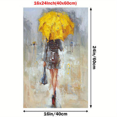 Large Abstract Painting of Girl with Yellow Umbrella - Office/Home Decor Art