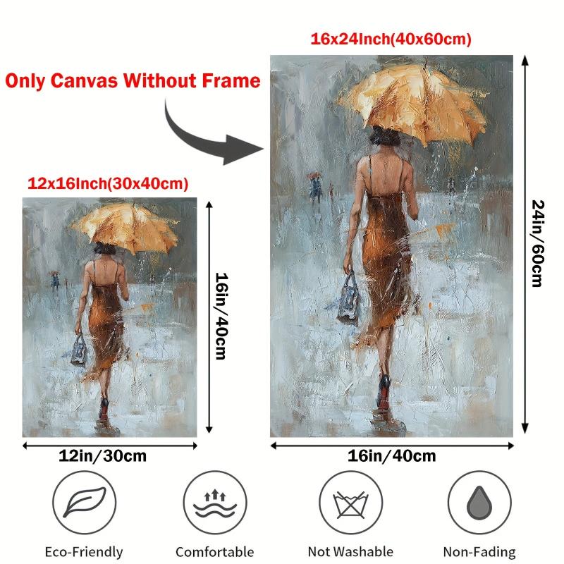 Large Abstract Painting of Girl with Yellow Umbrella - Office/Home Decor Art