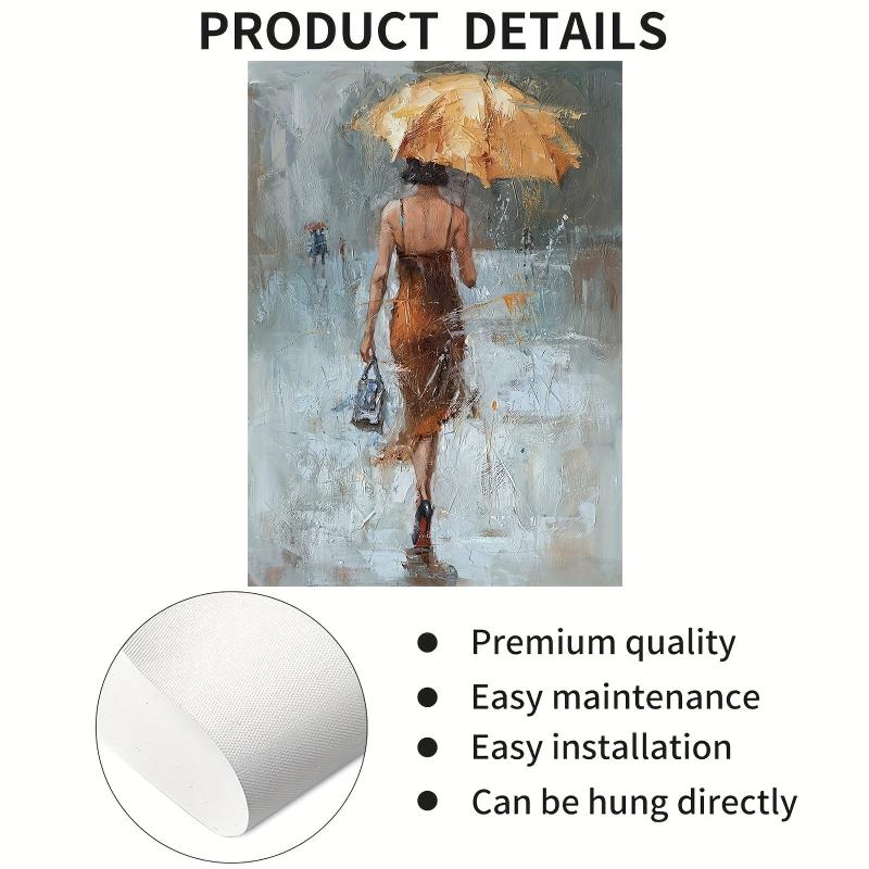 Large Abstract Painting of Girl with Yellow Umbrella - Office/Home Decor Art