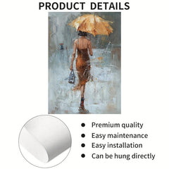 Large Abstract Painting of Girl with Yellow Umbrella - Office/Home Decor Art