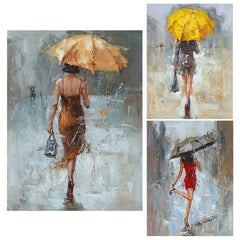 Large Abstract Painting of Girl with Yellow Umbrella - Office/Home Decor Art