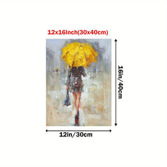 Large Abstract Painting of Girl with Yellow Umbrella - Office/Home Decor Art