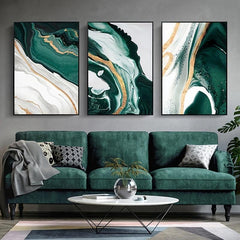 3pcs Green Marble Canvas Painting Wall Art Modern Abstract Poster