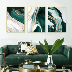 3pcs Green Marble Canvas Painting Wall Art Modern Abstract Poster