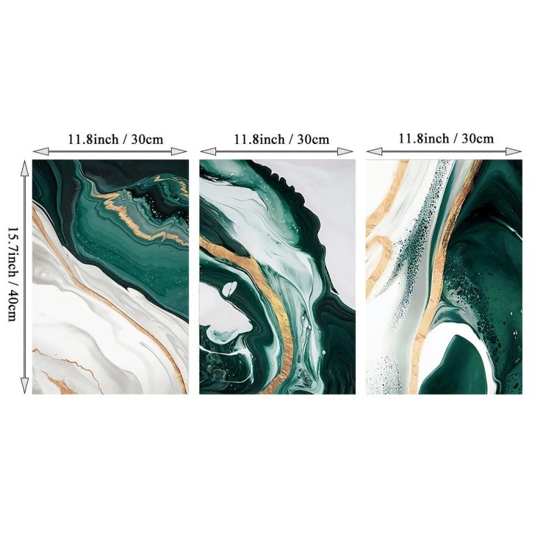3pcs Green Marble Canvas Painting Wall Art Modern Abstract Poster