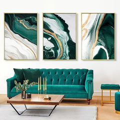 3pcs Green Marble Canvas Painting Wall Art Modern Abstract Poster