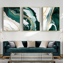 3pcs Green Marble Canvas Painting Wall Art Modern Abstract Poster