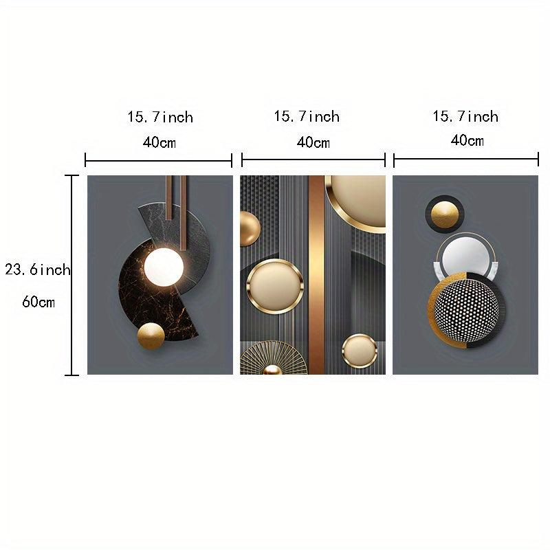 3pcs Abstract Geometry Canvas Paintings Golden Circle Wall Art