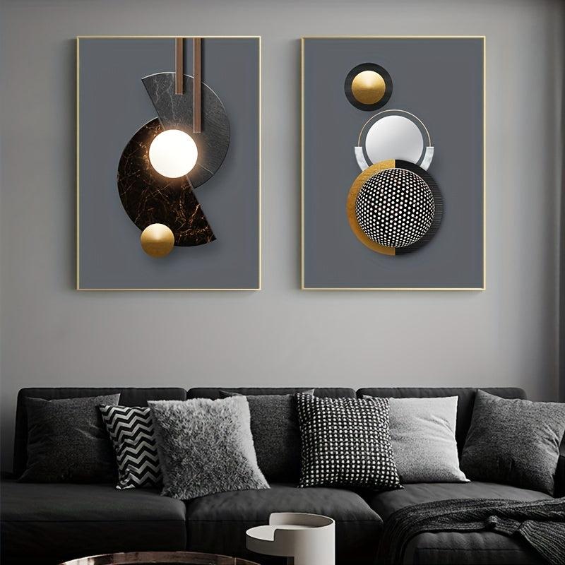 3pcs Abstract Geometry Canvas Paintings Golden Circle Wall Art