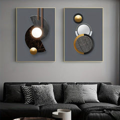 3pcs Abstract Geometry Canvas Paintings Golden Circle Wall Art