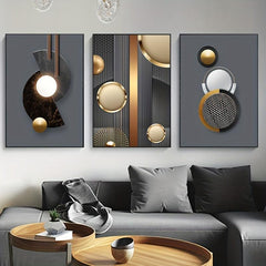 3pcs Abstract Geometry Canvas Paintings Golden Circle Wall Art