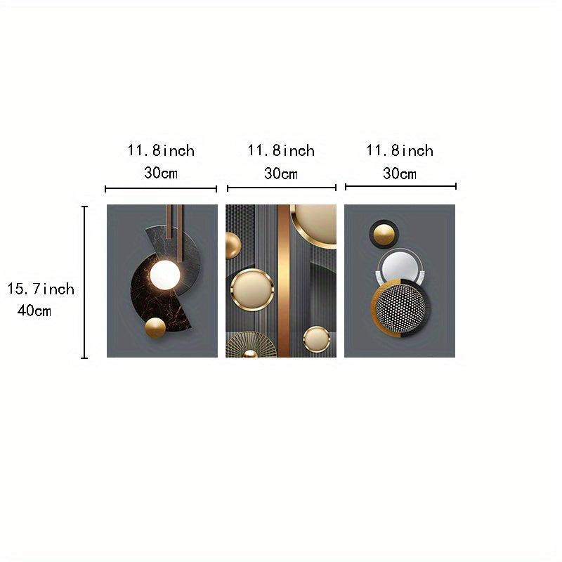 3pcs Abstract Geometry Canvas Paintings Golden Circle Wall Art