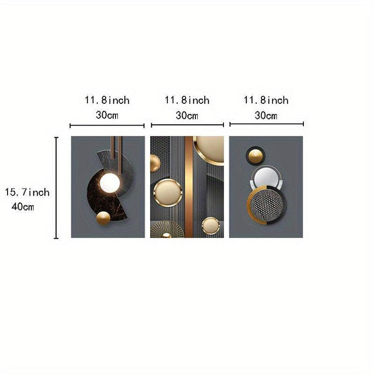 3pcs Abstract Geometry Canvas Paintings Golden Circle Wall Art