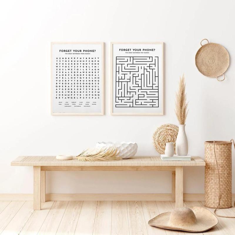 2pcs Funny Bathroom Word Poster Nordic Canvas Print Home Decor