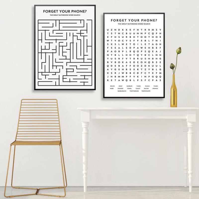 2pcs Funny Bathroom Word Poster Nordic Canvas Print Home Decor