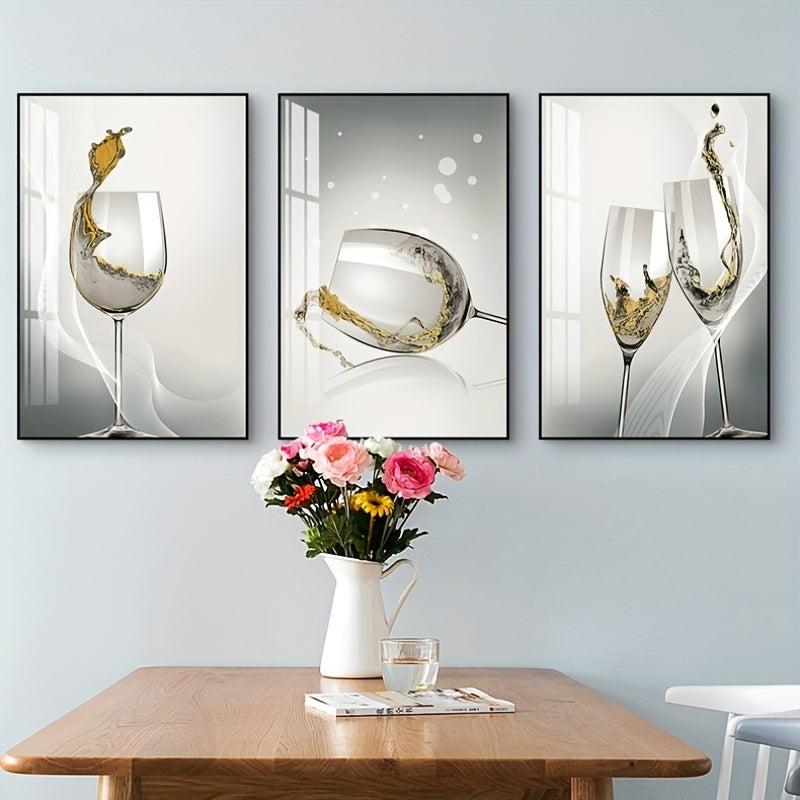 Modern Frameless Wineglass Wall Poster Canvas Print for Dining Room Decor