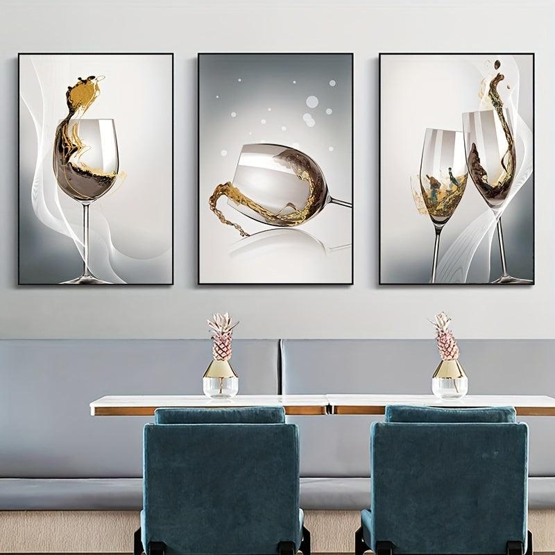 Modern Frameless Wineglass Wall Poster Canvas Print for Dining Room Decor