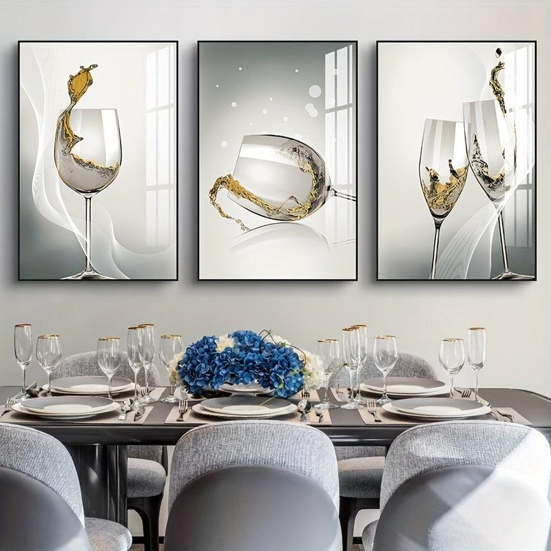 Modern Frameless Wineglass Wall Poster Canvas Print for Dining Room Decor