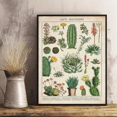 Watercolor Cactus Botanical Chart Poster Canvas Print