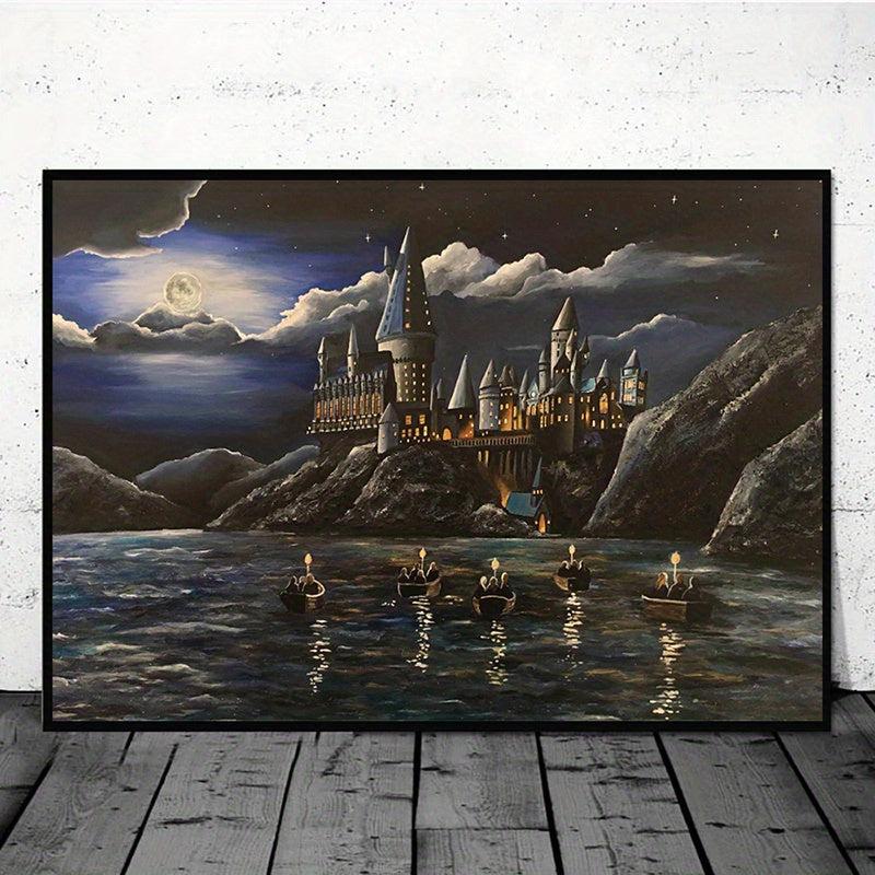 Abstract Canvas Painting Anime Night Castle Character Poster Wall Art