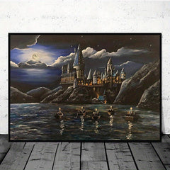 Abstract Canvas Painting Anime Night Castle Character Poster Wall Art