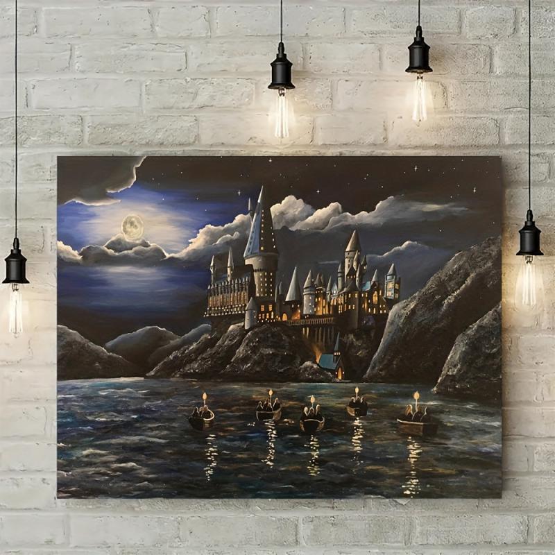 Abstract Canvas Painting Anime Night Castle Character Poster Wall Art