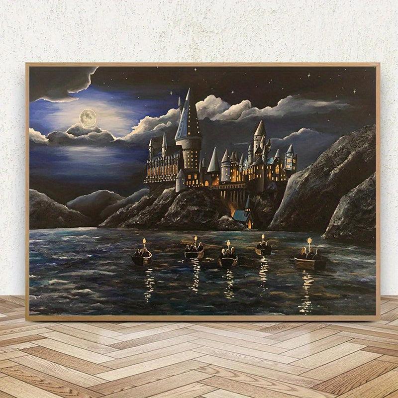 Abstract Canvas Painting Anime Night Castle Character Poster Wall Art