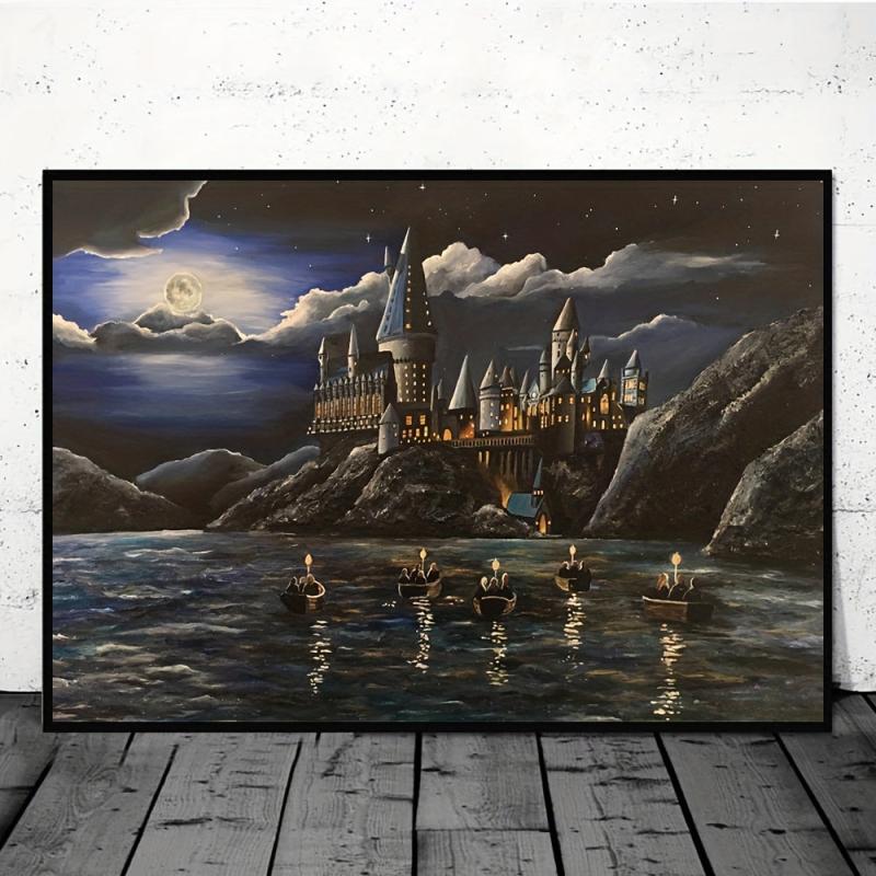 Abstract Canvas Painting Anime Night Castle Character Poster Wall Art