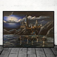 Abstract Canvas Painting Anime Night Castle Character Poster Wall Art